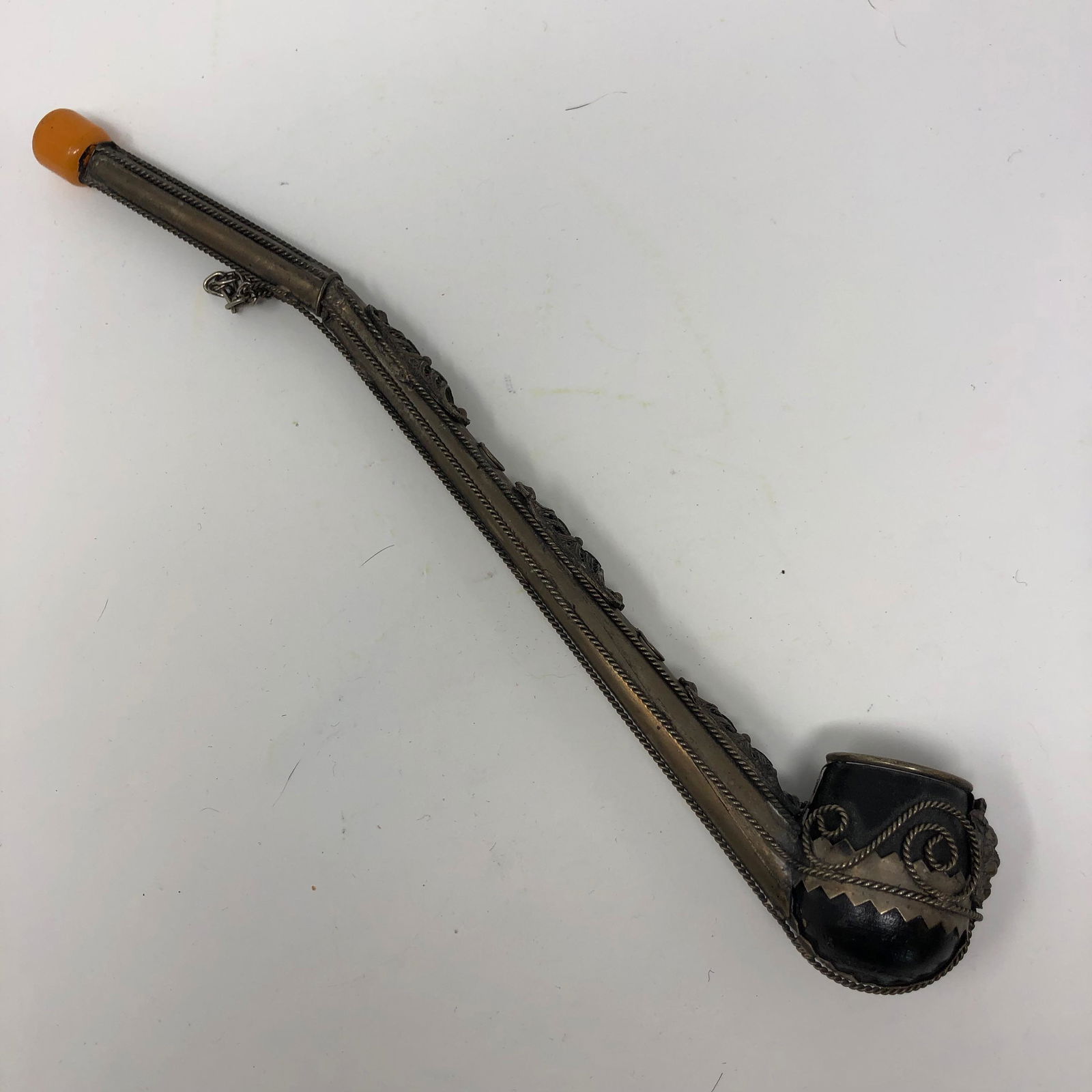 Pressed Tin / wood Ornately decorated Peace Pipe (1 of 3)