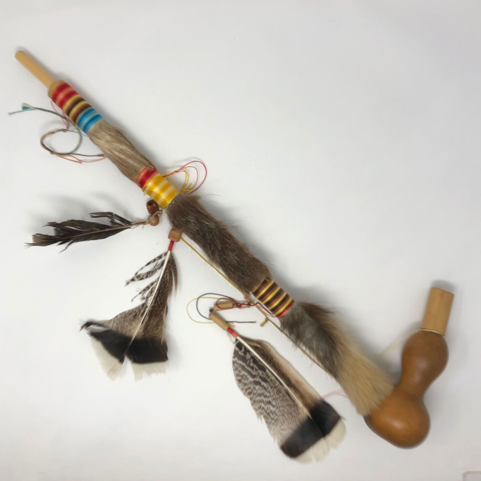 LARGE PEACE PIPE feather ornate beaded colorful wrap (1 of 4)