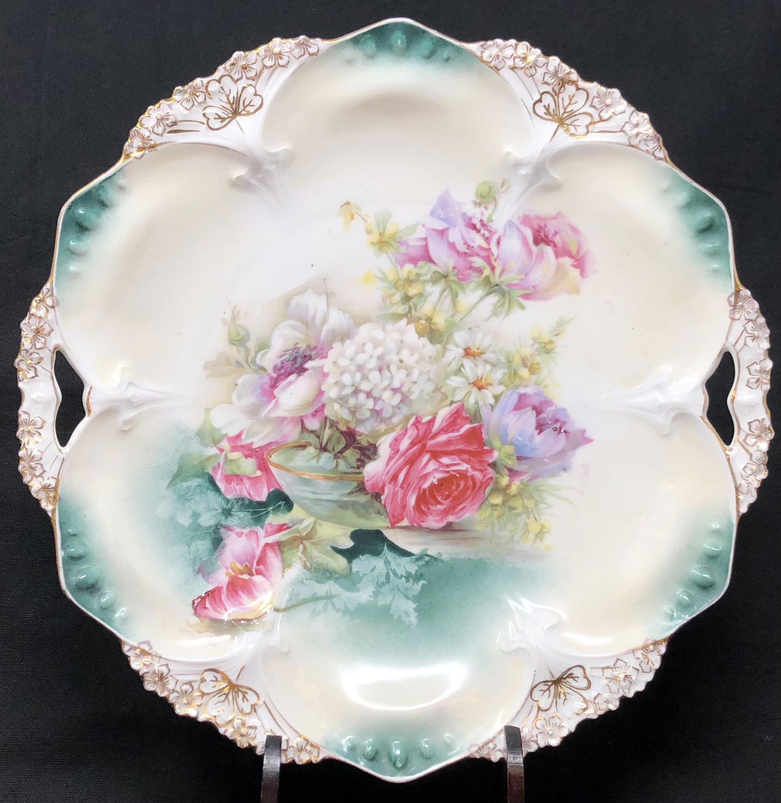 Antique RS PRUSSIA 10" ROSES PLATE (1 of 4)