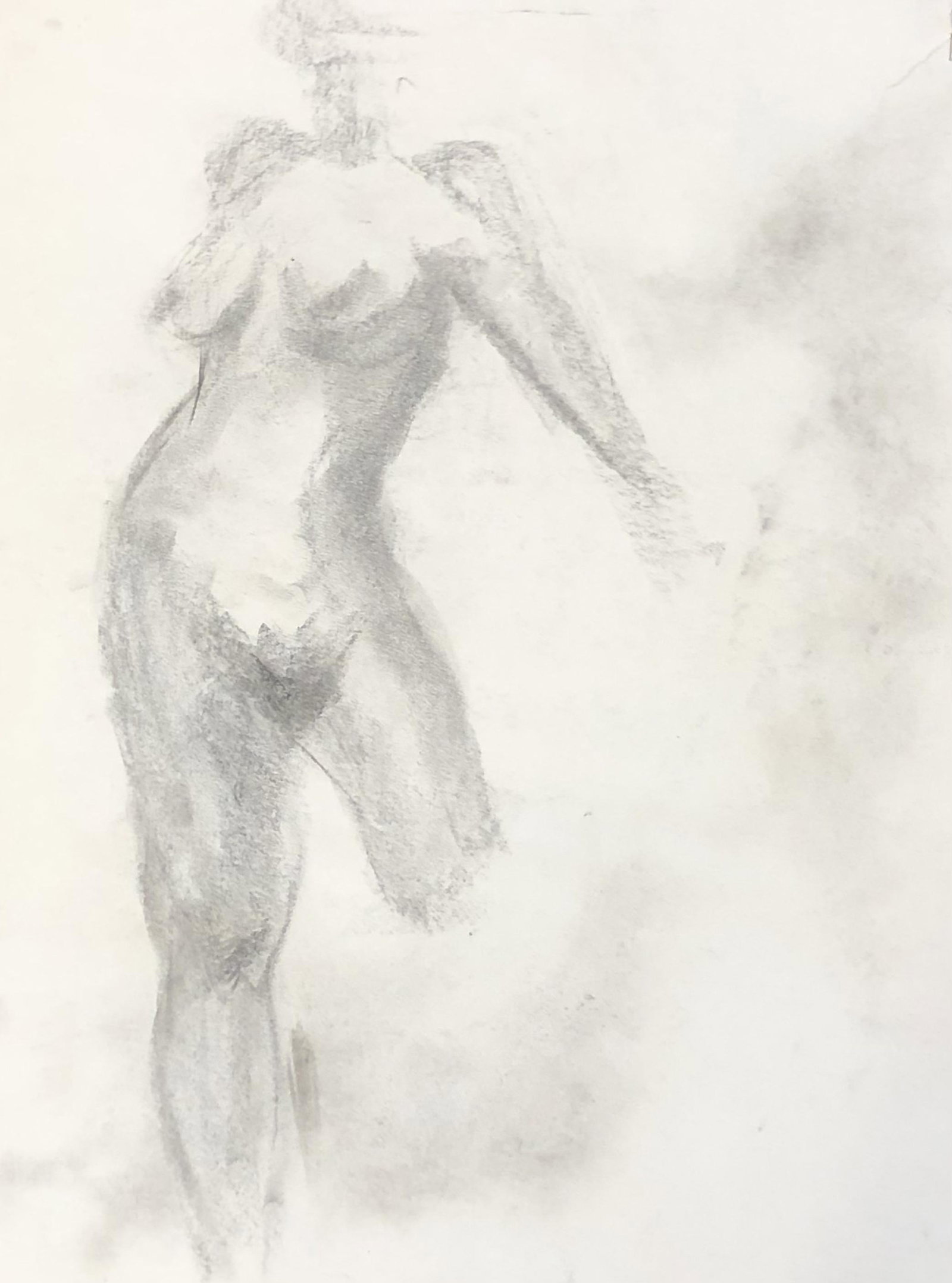 Nude charcoal on paper stapled on backing board #5: Nude charcoal / paper on backing board #5.Approximate measurements: 22 x 28 inches total on backing board; art image area 18 x 24 inches. Materials: paper. Shipping cost: $35 Different rate to Califor