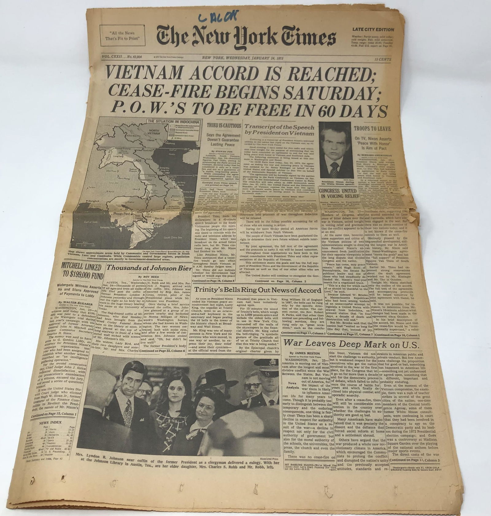 NY TIMES Wednesday January 24 1973 1st section VIETNAM (1 of 4)