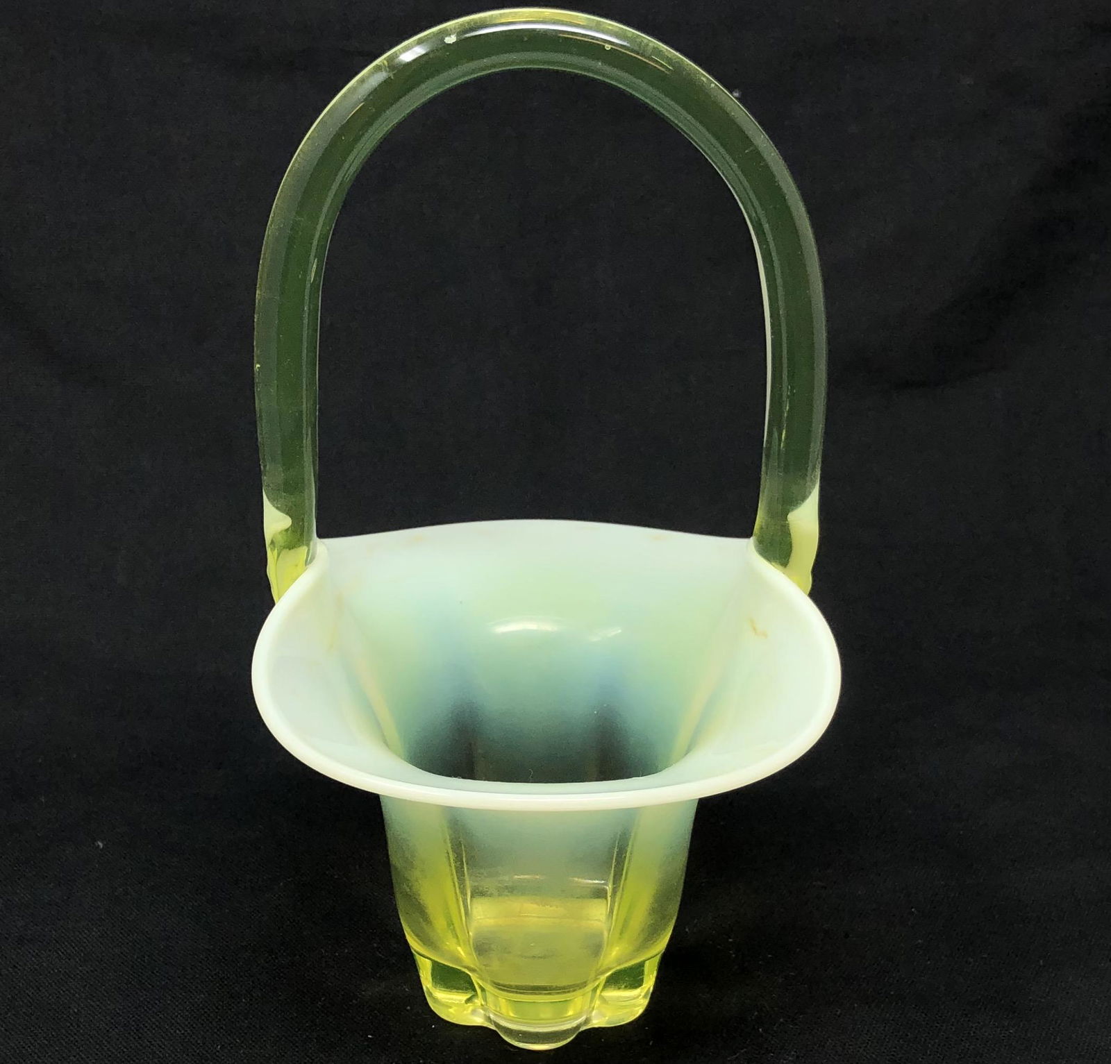 Antique FENTON Uranium/Vaseline Glass Basket 8" High (1 of 4)