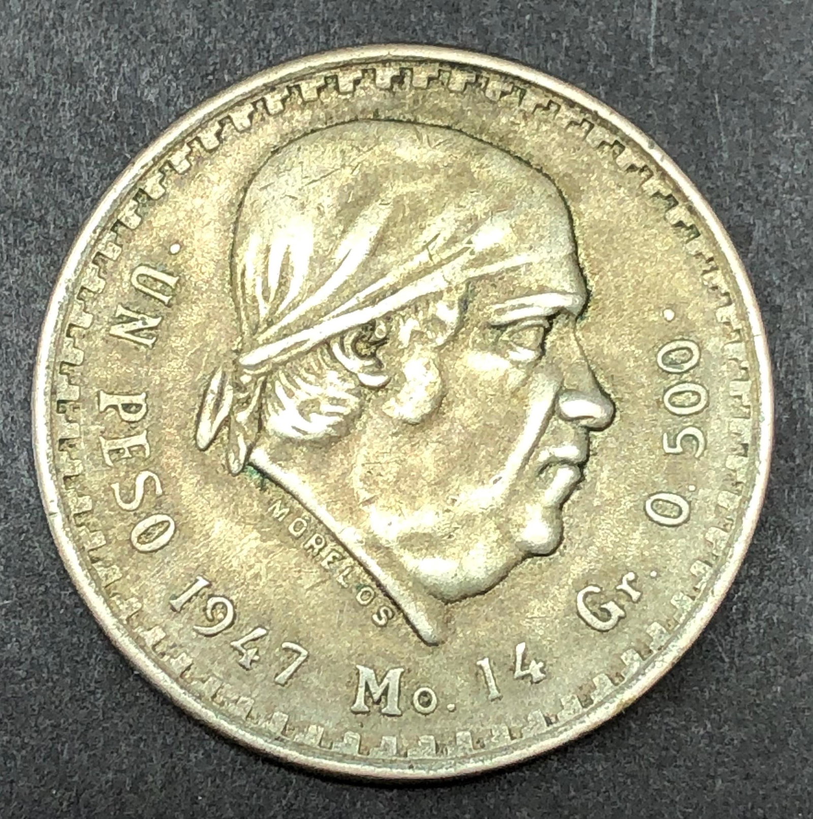 SILVER Un Peso 1947 Mo 14Gr 0.500 Mexico (1 of 2)