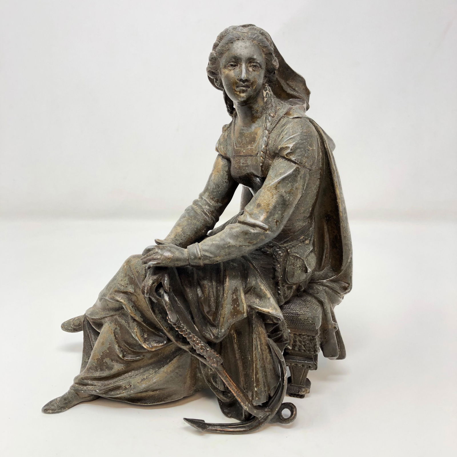 Antique Statue cast metal woman sitting (1 of 3)