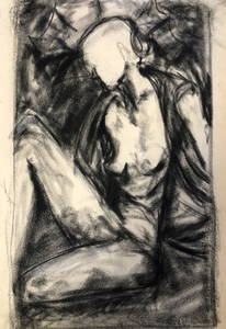 F SHARP NUDE charcoal on paper signed bottom right