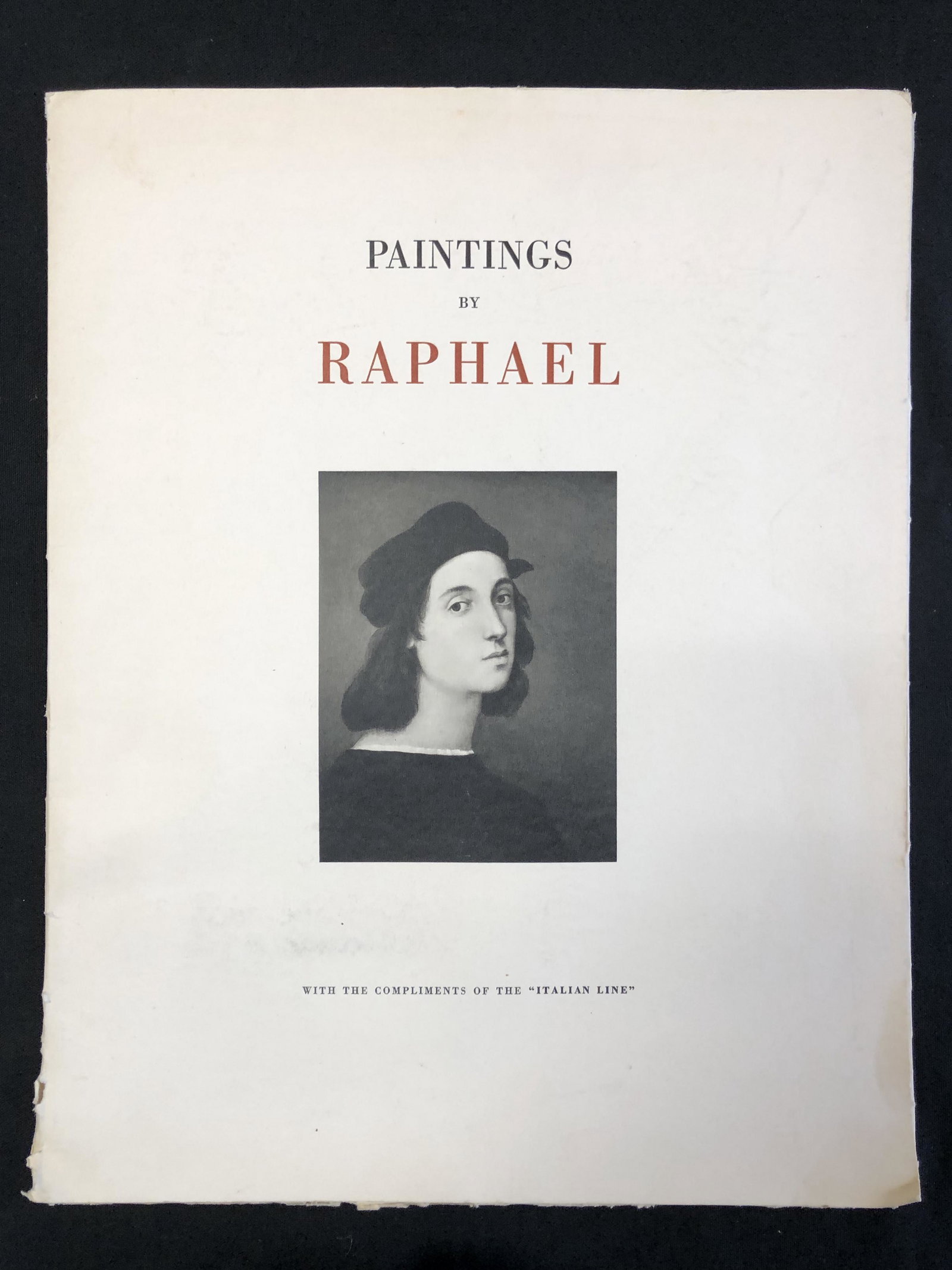 RAPHAEL Paintings by Lithographs portfolio ITALIAN: RAPHAEL Paintings by Lithographs portfolio ITALIAN LINES, PAINTINGS BY RAPHAEL Introduction, with the compliments of the ITALIAN LINE, each with detailed paragraph(s) of classic work on backApproximat