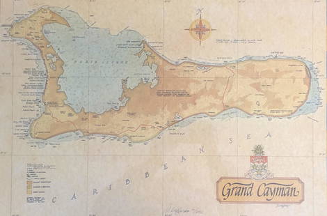 Grand Cayman MAP/ Signed J Longacre and numbered 6/250: Description: Grand Cayman MAP/ Signed J Longacre and numbered 6/250 in pencil. Medium: Paper. Measurement approximate: Frame: 32 x 24/ Image: 31 x 23 Inches. Shipping cost:35 Contact us for shipping