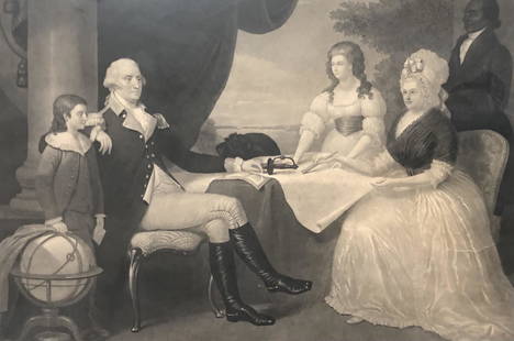 EDWARD SAVAGE,/ GEORGE WASHINGTONS FAMILY ENGRAVING: ANTIQUE engraving GEORGE WASHINGTONS FAMILY , printed by EDWARD SAVAGE, GEO WASH PARKE CUSTIS GEN GEO WA3rdSHINGTON. PUBLISHED BY WM SMITH 706 SOUTH 3rd St PHILAD. MARTHA WASHINGTON. WILLIAM LEE. 