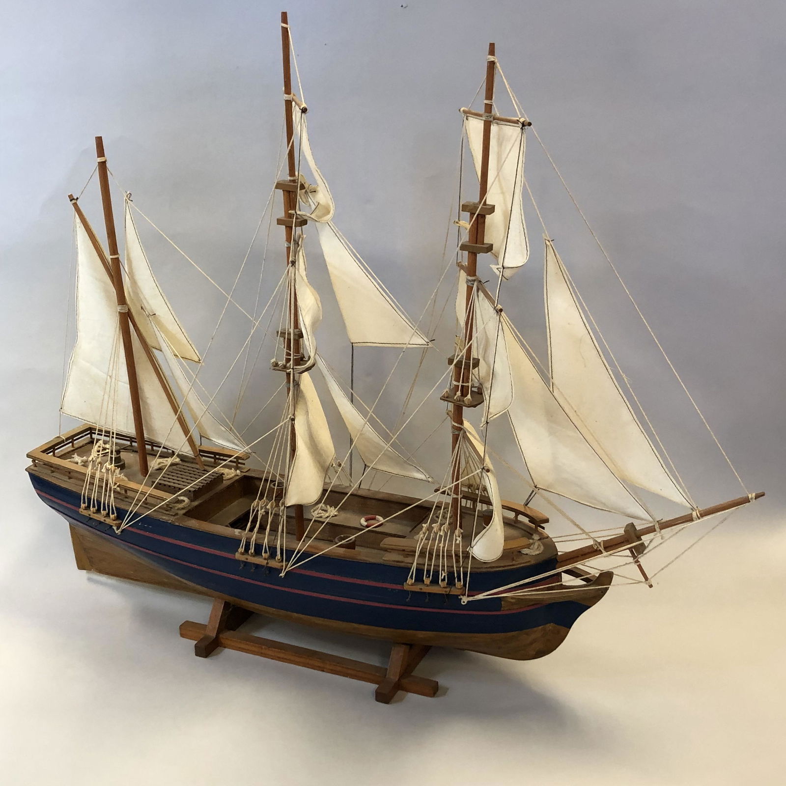 Vintage 3 Masted model SAIL BOAT SCHOONER handcrafted (1 of 4)