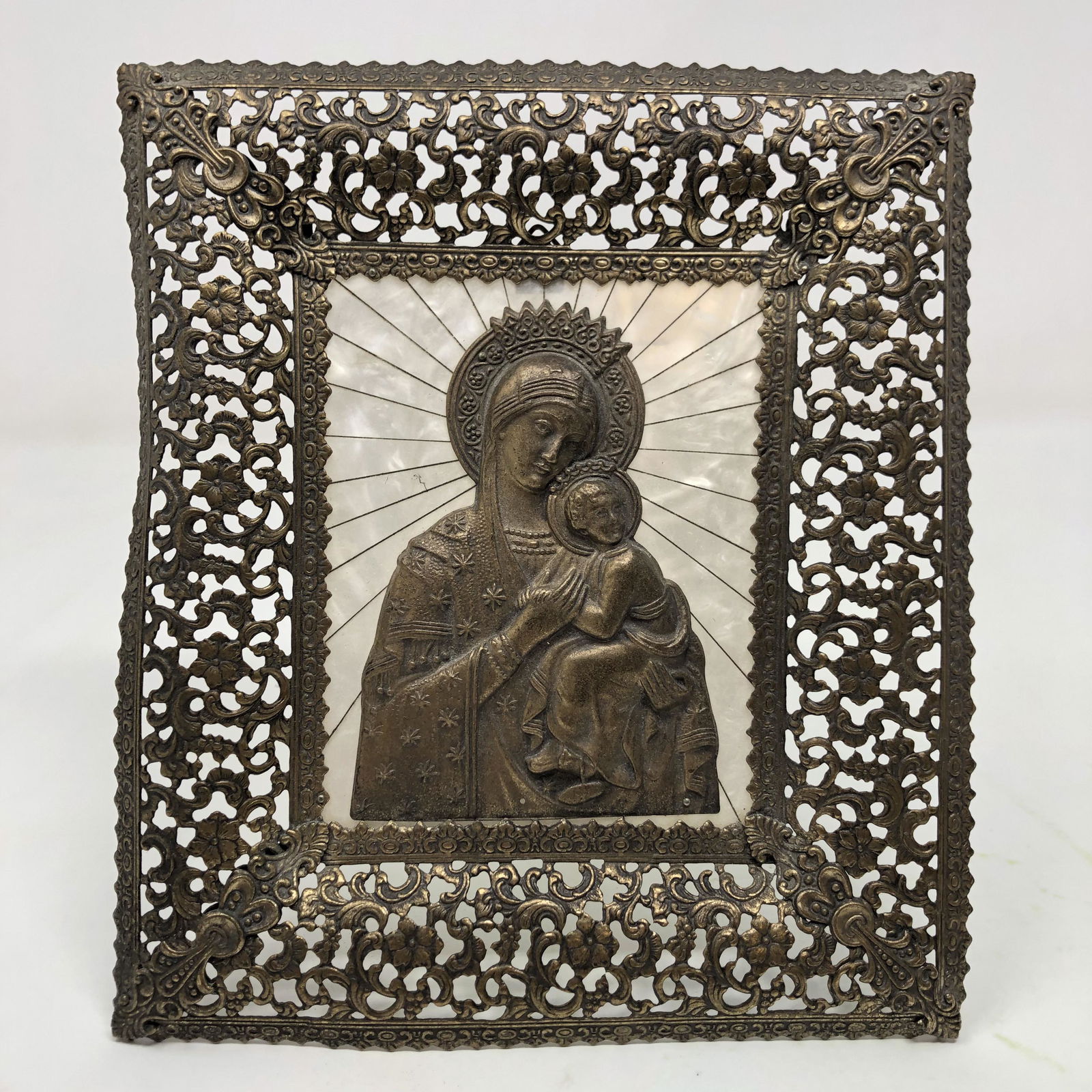Antique NATIVITY scene Mother of Pearl frame & stand (1 of 2)