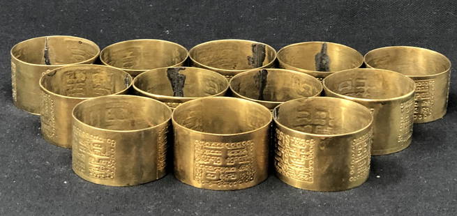 Antique COPPER Silverware Napkin Holder Ring Set (12): Antique COPPER Silverware Napkin Holder Ring Set (12). Pressed copper rings. Approximate measurements: Each: 1 5/8 inches. Materials: Copper, Animal Bone. Shipping: $12. Different rate to