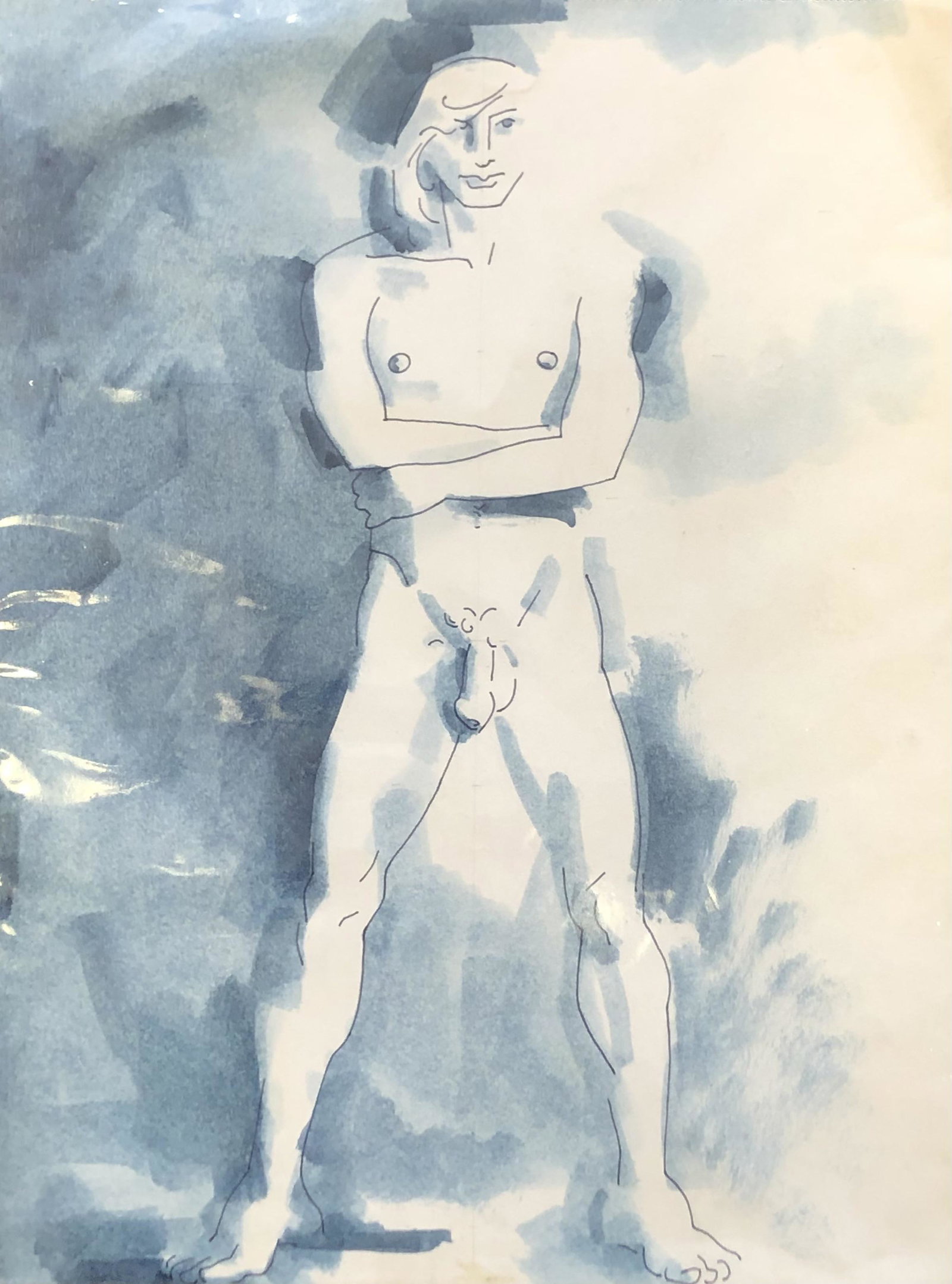 NUDE: Male hand Drawn watercolor/ sketch painting: Description: NUDE: Male hand Drawn watercolor/ sketch paintingMaterial: PaperMeasurement approximate: 15 x 11” ImageShipping cost: 15. Different rate to California, Alaska and Hawaii applies