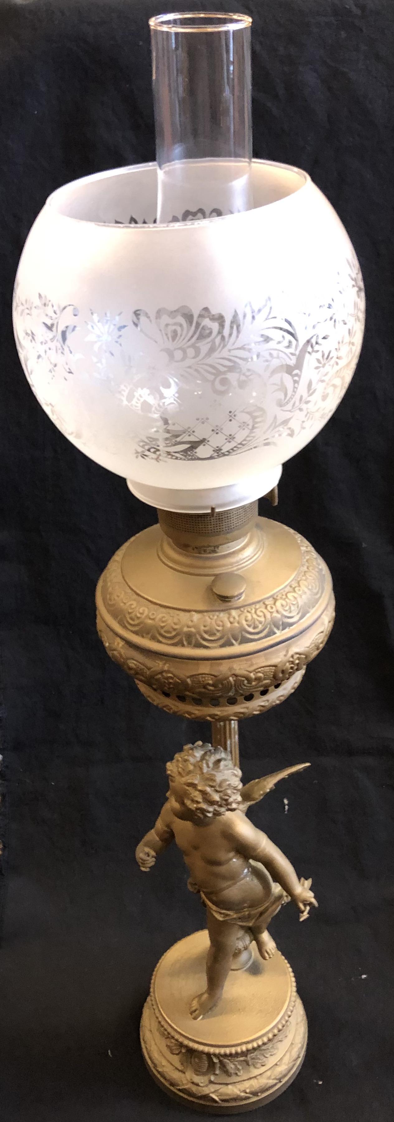 Antique B and H Oil Lamp Winged Cherub Angel: Description: Antique B and H Brass Oil Lamp Winged Cherub Angel Approximate measurements: 23 x 7 inches Materials: Brass Shipping cost: $45. Different rate to California, Alaska, Hawaii and all intern