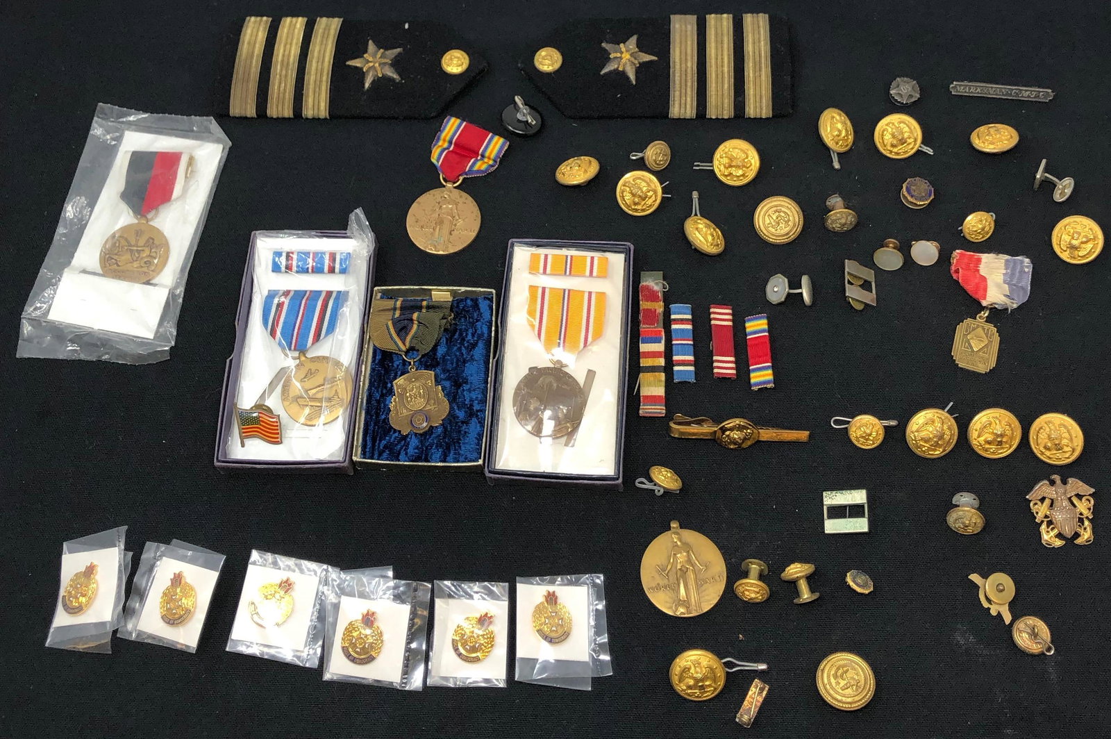Lot (75) + Service/Uniform/Medals/Pins/Buttons: Description: Lot (75) + Service/Uniform/Medals/Pins/Buttons Approximate measurements: Variable, up to 6 inches length, see photos. Materials: Metal, fabric, cardboard. Shipping cost: $12. Different ra