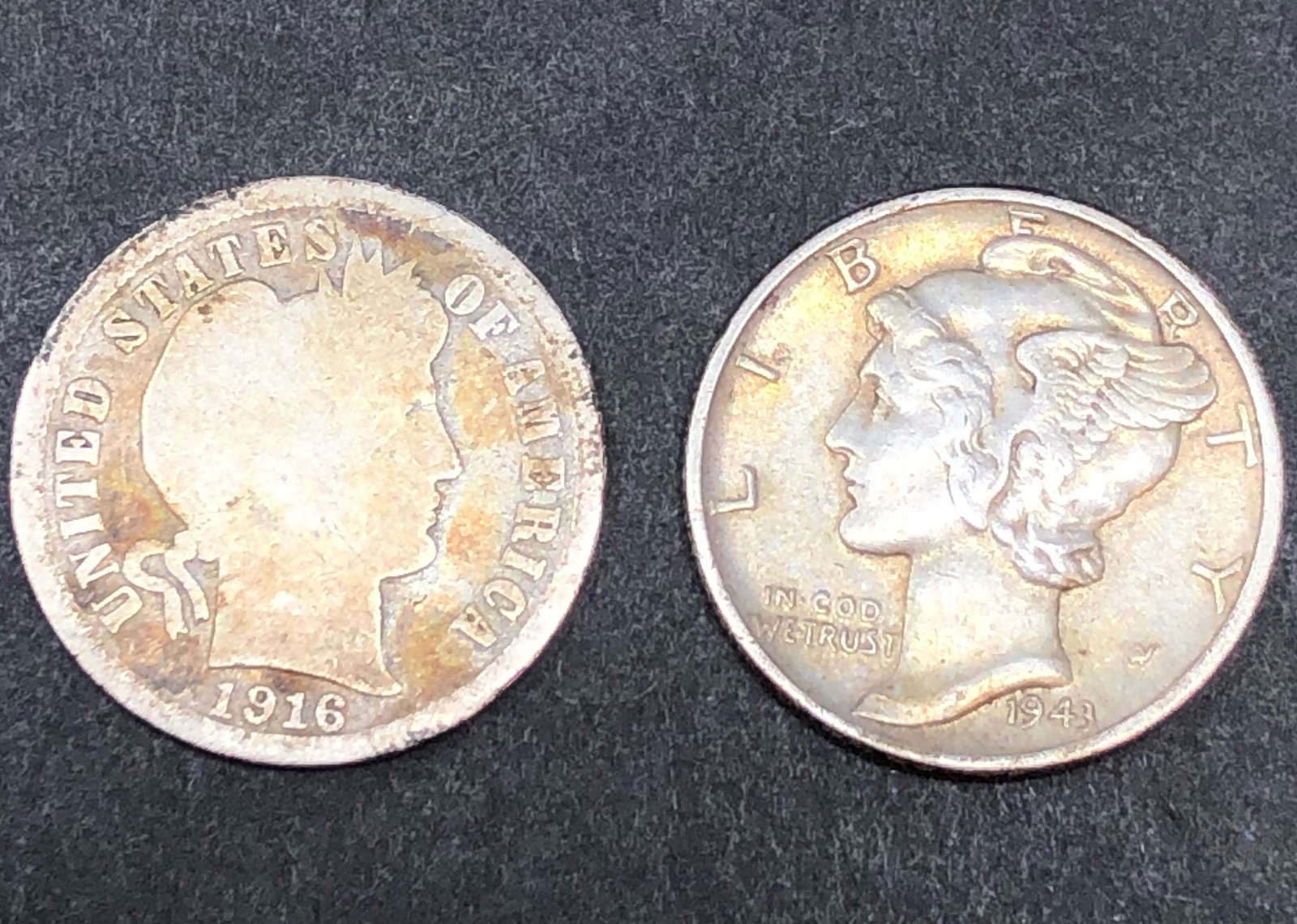 Two (2) US Silver Dimes 1916 Barber & 1943 Mercury (1 of 2)
