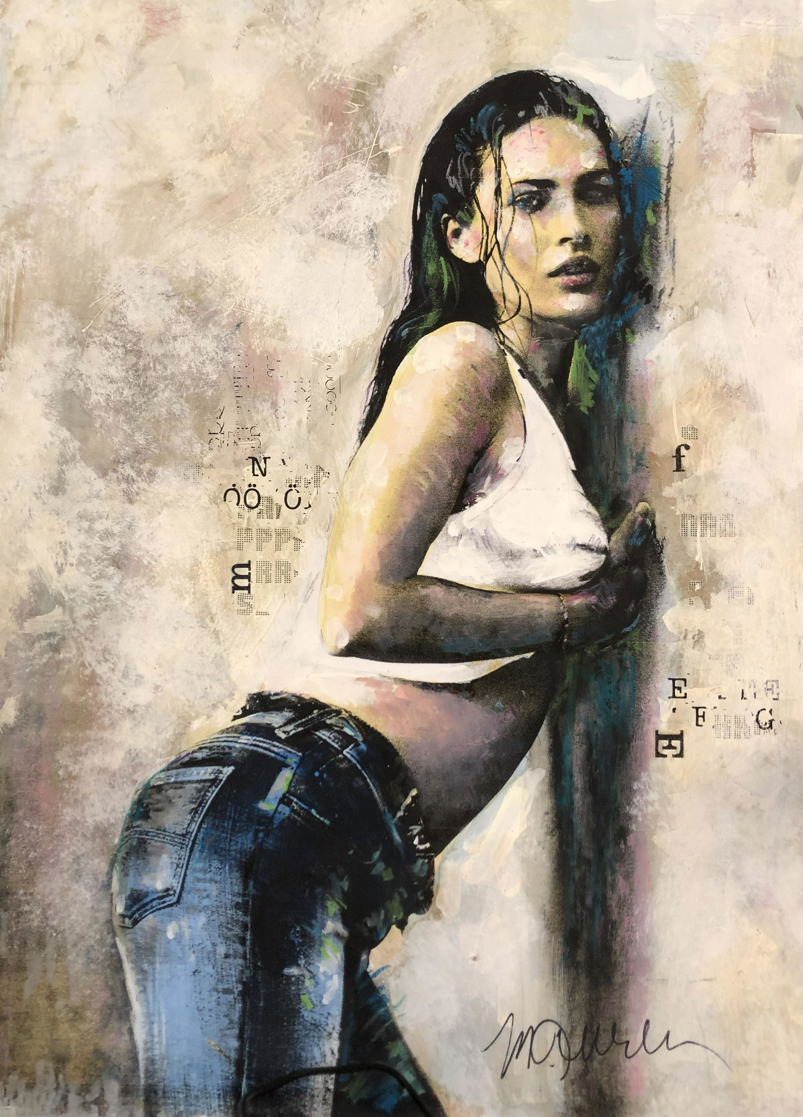 famed Armani Jeans pose oil on board repro artist (1 of 4)