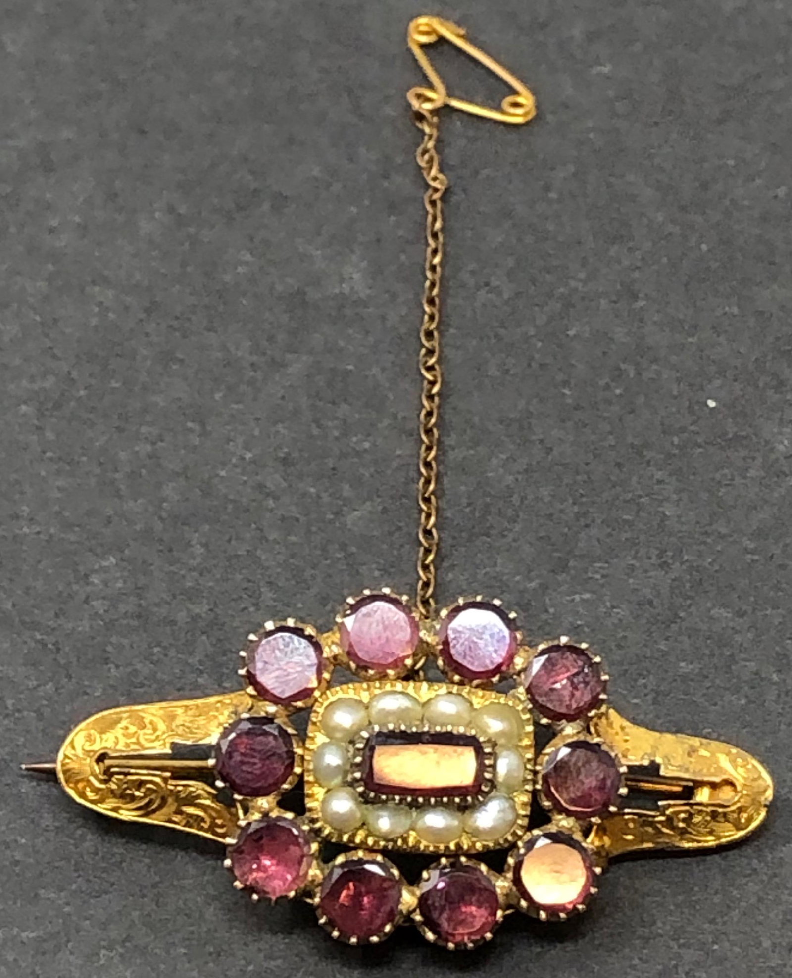 Vintage Rubylike Gemstone Golden Brooch (1 of 2)
