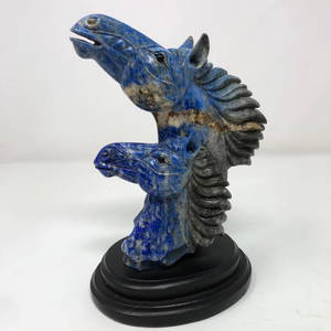 Hand carved Lapis Lazuli blue white horses figurine