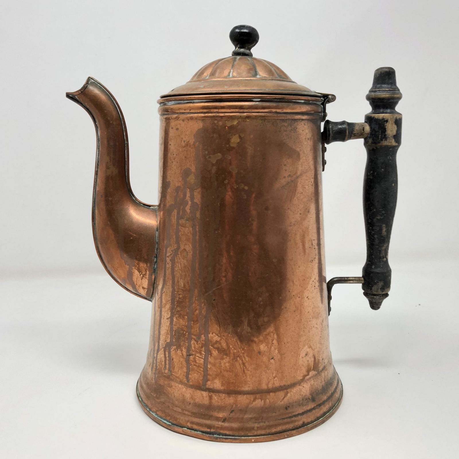 Antique French copper tea pot with a wooden (1 of 3)