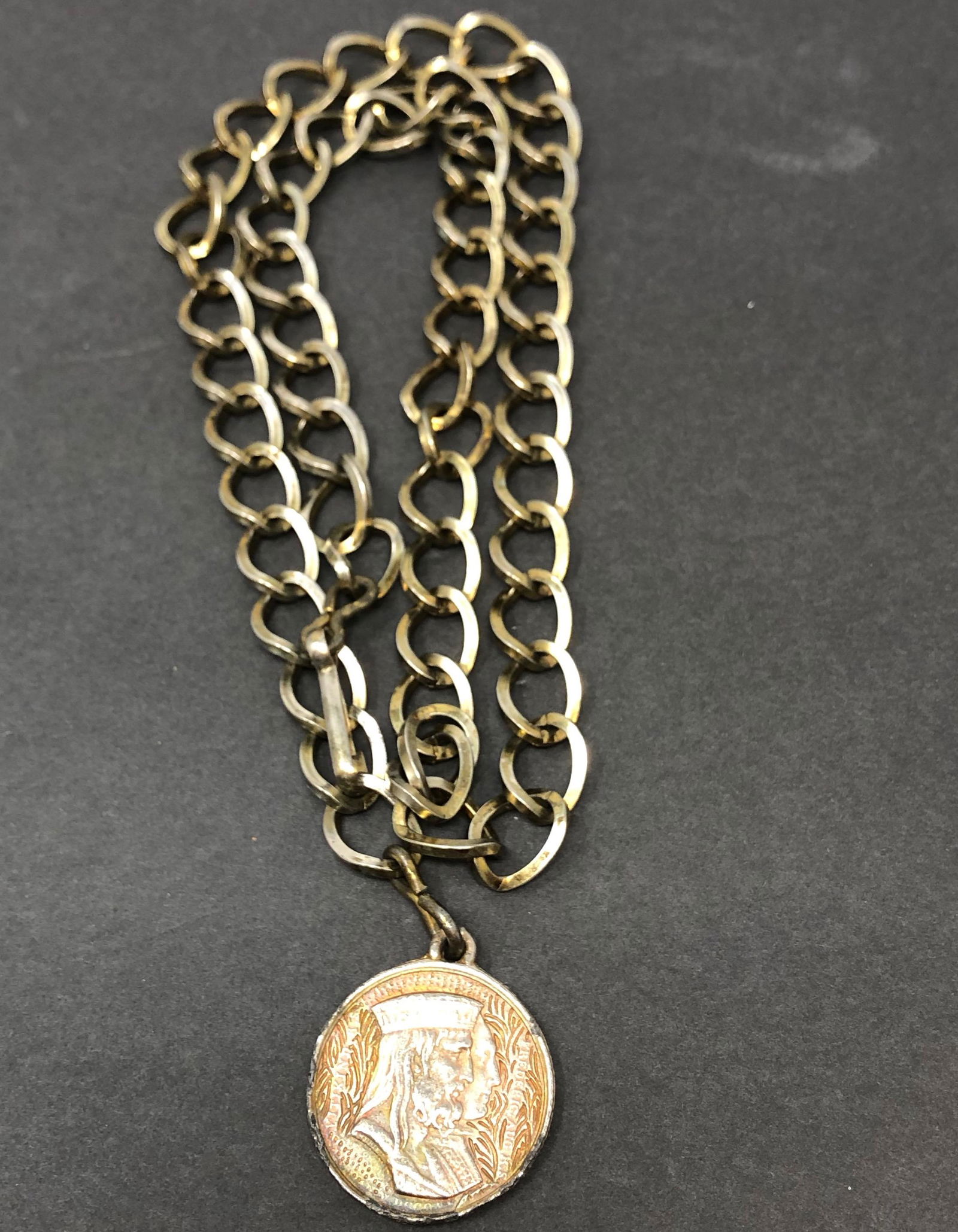 32 inch Bold Necklace Silver Chain Roman Medallion (1 of 2)