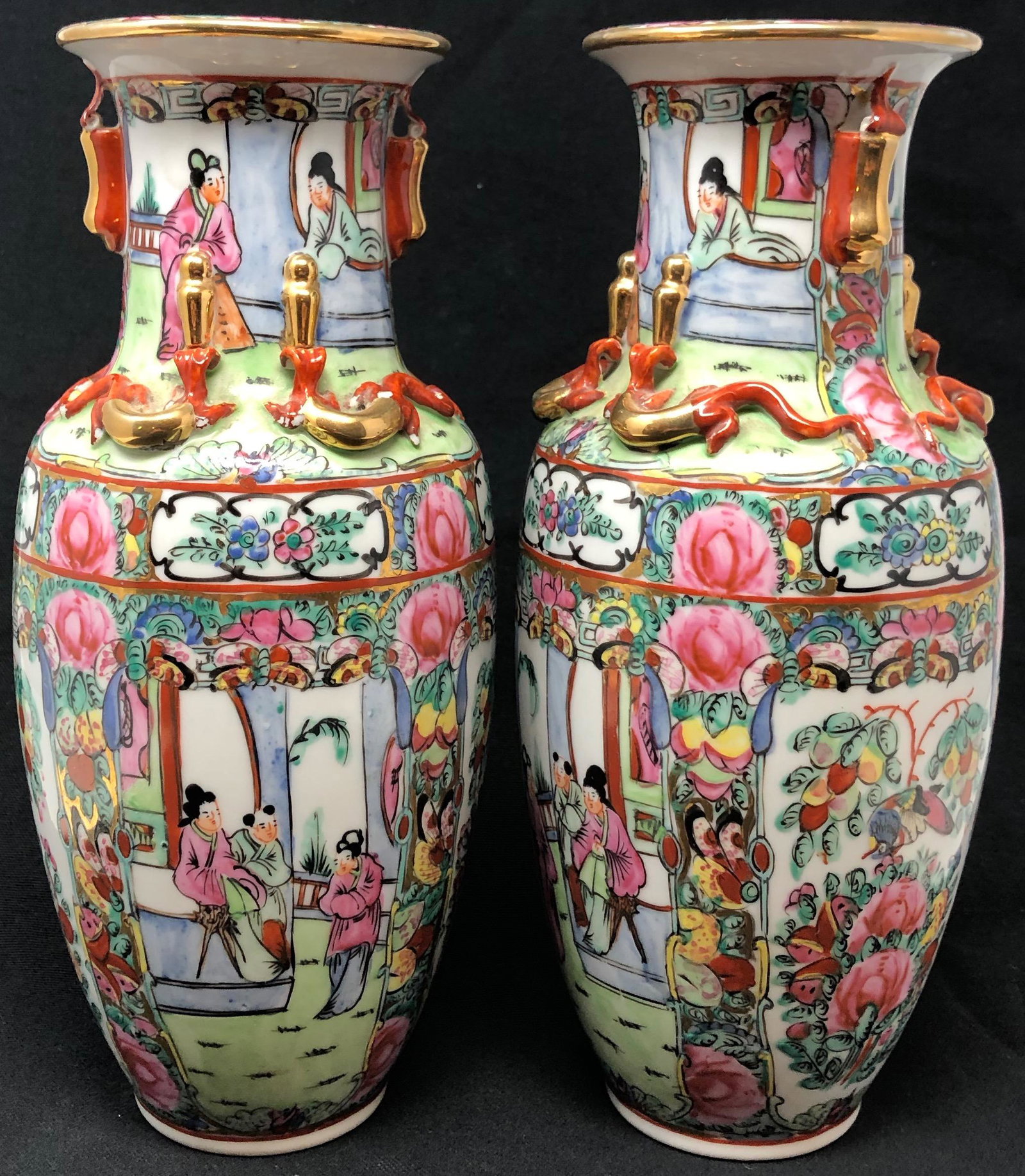 Pair (2) Asian Rose Medallion Vases (1 of 9)