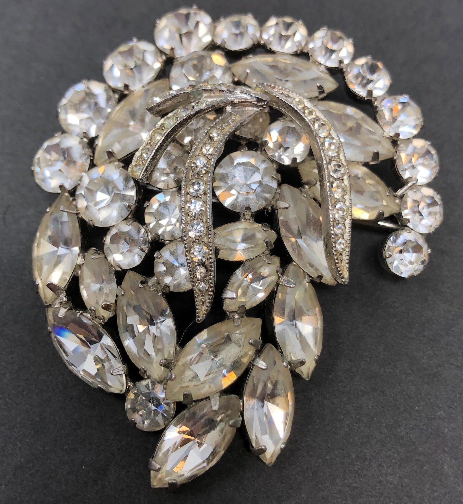 WEISS Signed Rhinestone Brooch in Black Pouch (1 of 3)