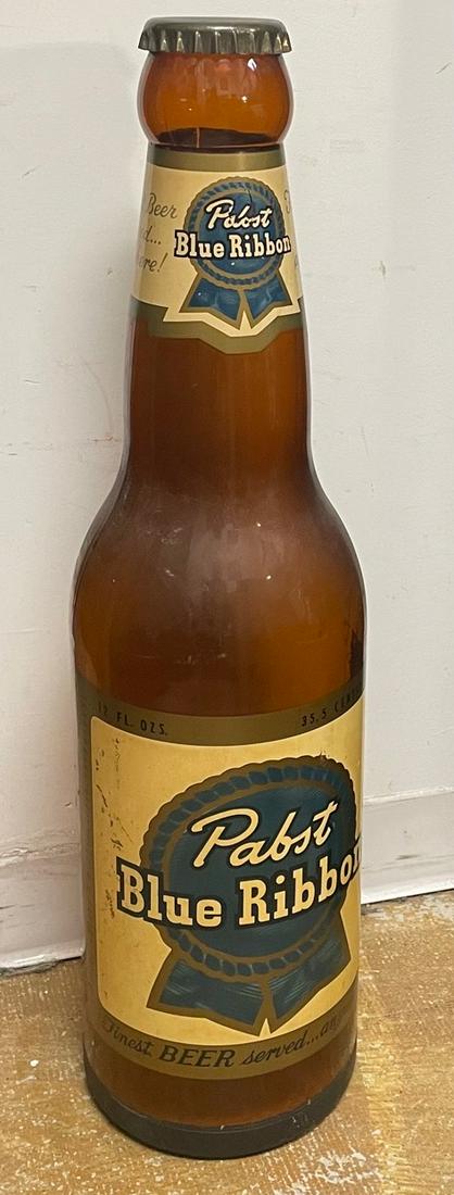 Vintage 30" Glass Pabst Blue Ribbon Empty Bottle with Cap. (1 of 7)