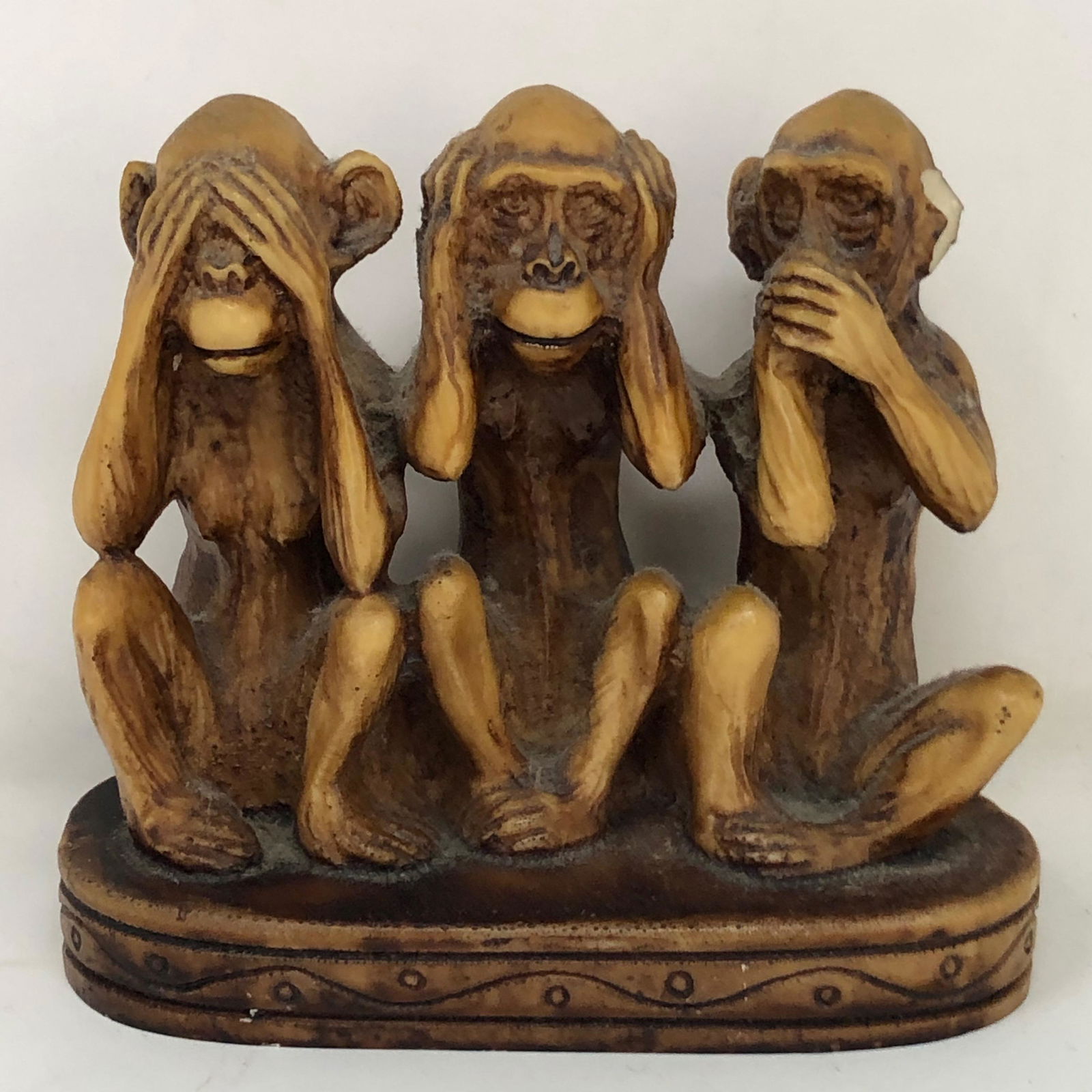 Vintage 3 Monkeys SEE no HEAR no SPEAK no EVIL Resin Figurine (1 of 3)