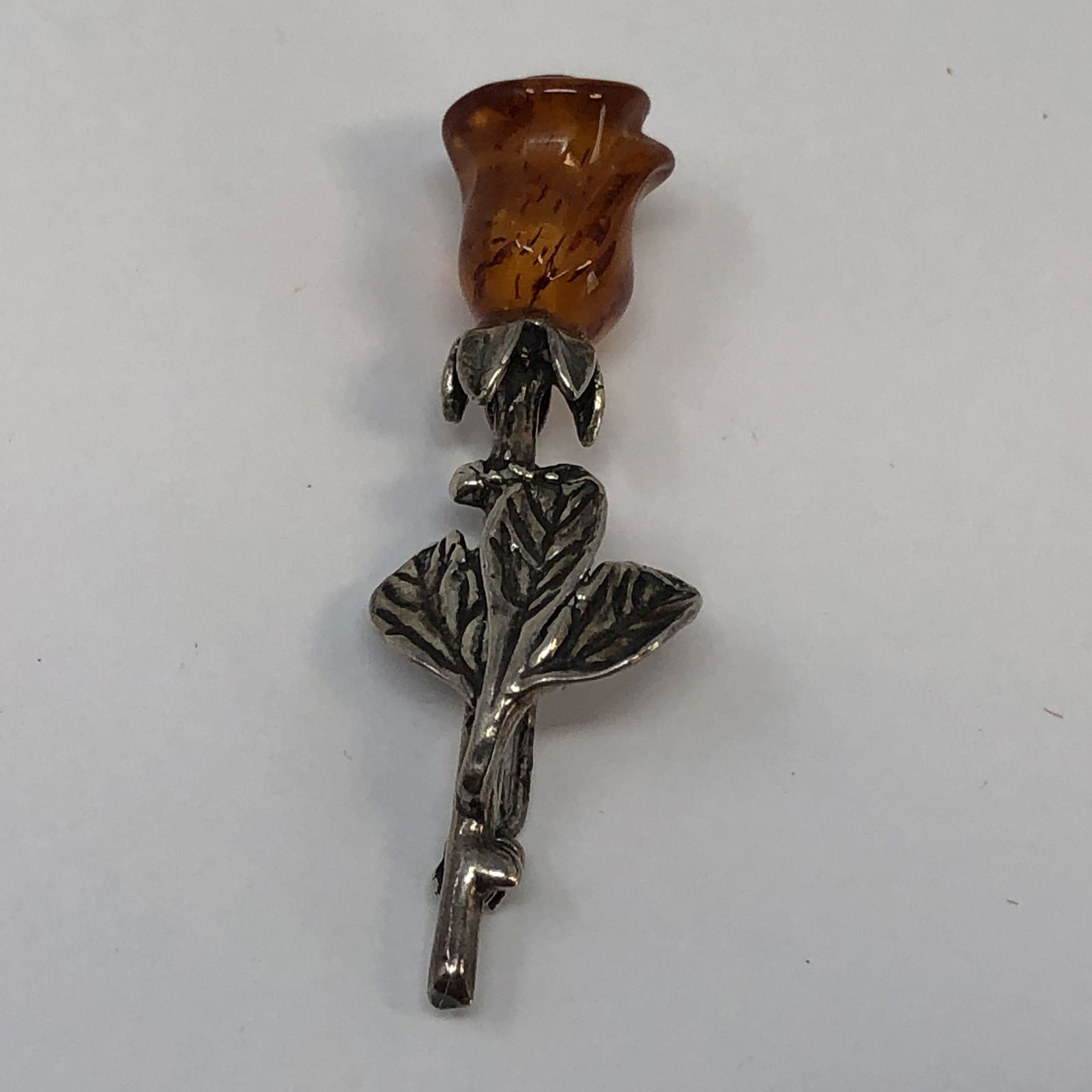 Amber Rose Sterling Silver Stem and Leaf Pin (1 of 2)