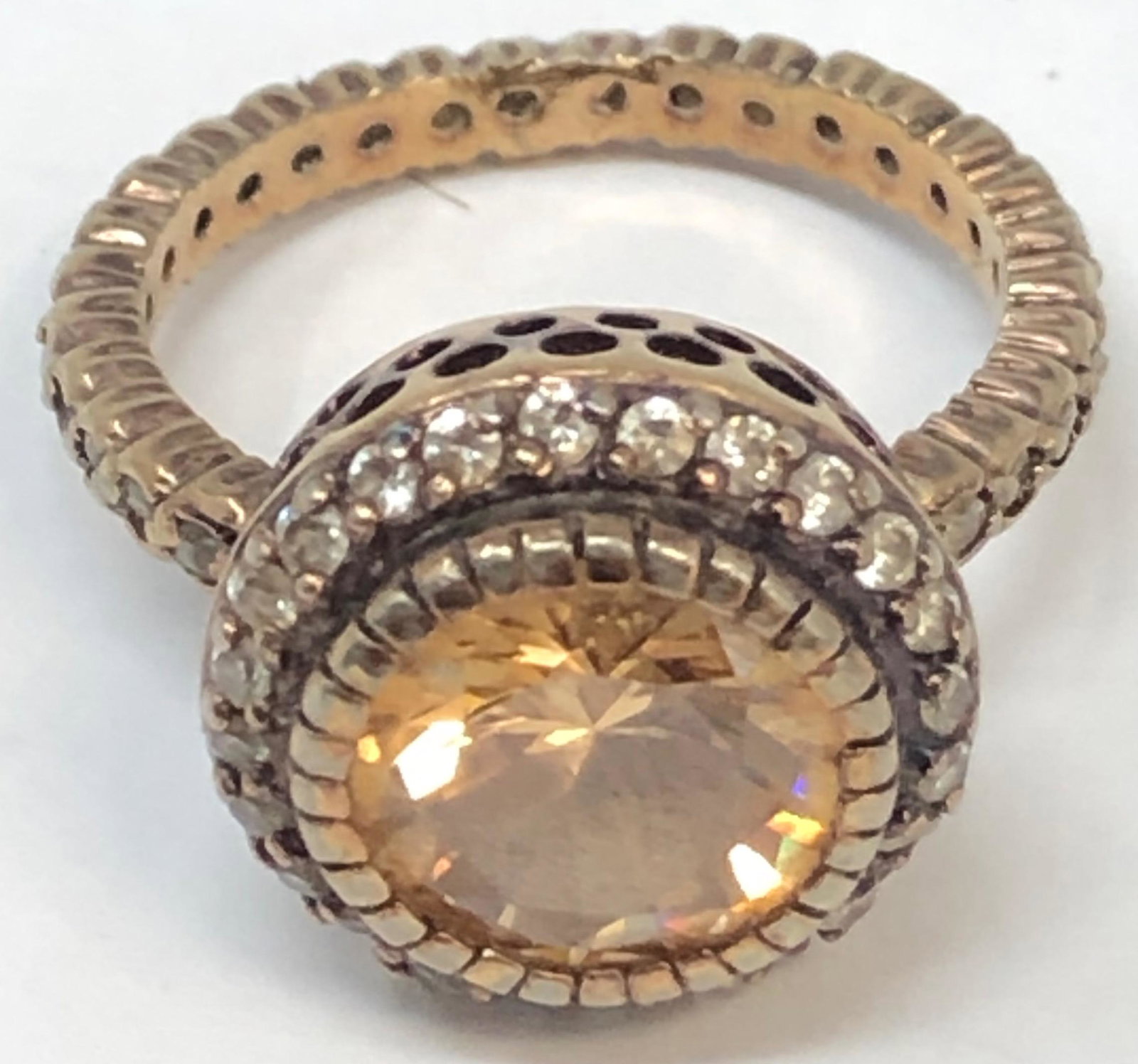 Sterling silver solitaire cut gemstone ladies ring: Description: Sterling silver solitaire cut gemstone ladies ring. Measurement approximate: size 8. Material: Sterling silver solitaire cut gemstone ladies ring