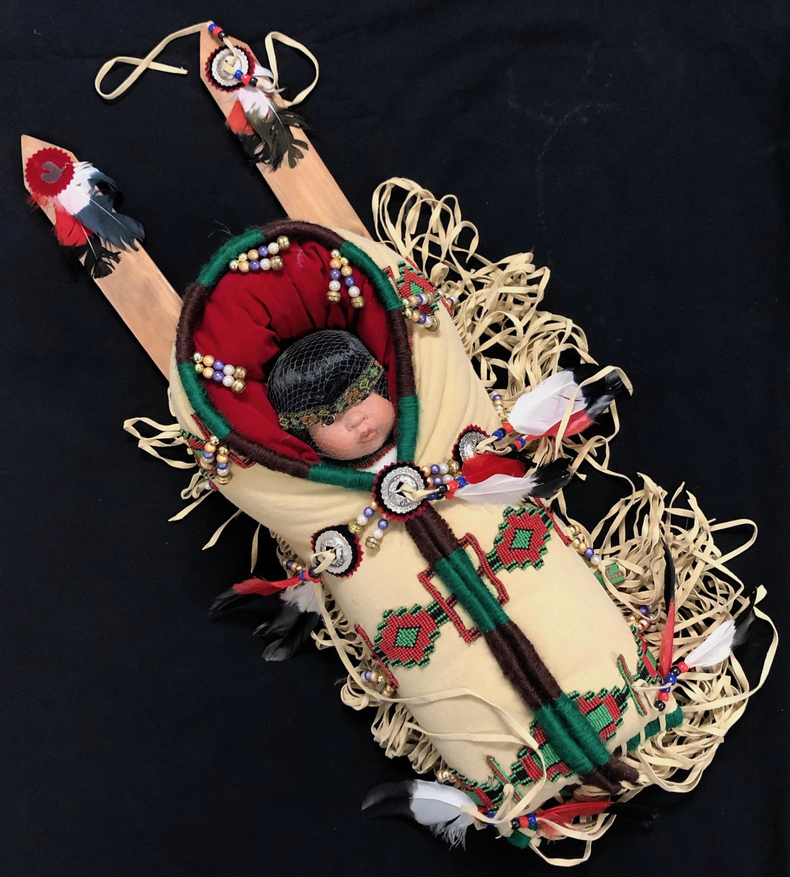 N.American PAPOOSE & BABY Wood Slat Cradleboard beaded (1 of 4)