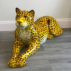 Signed LEONARDO ITALY Oversize vintage hand painted Leopard sculpture - 10/ 595