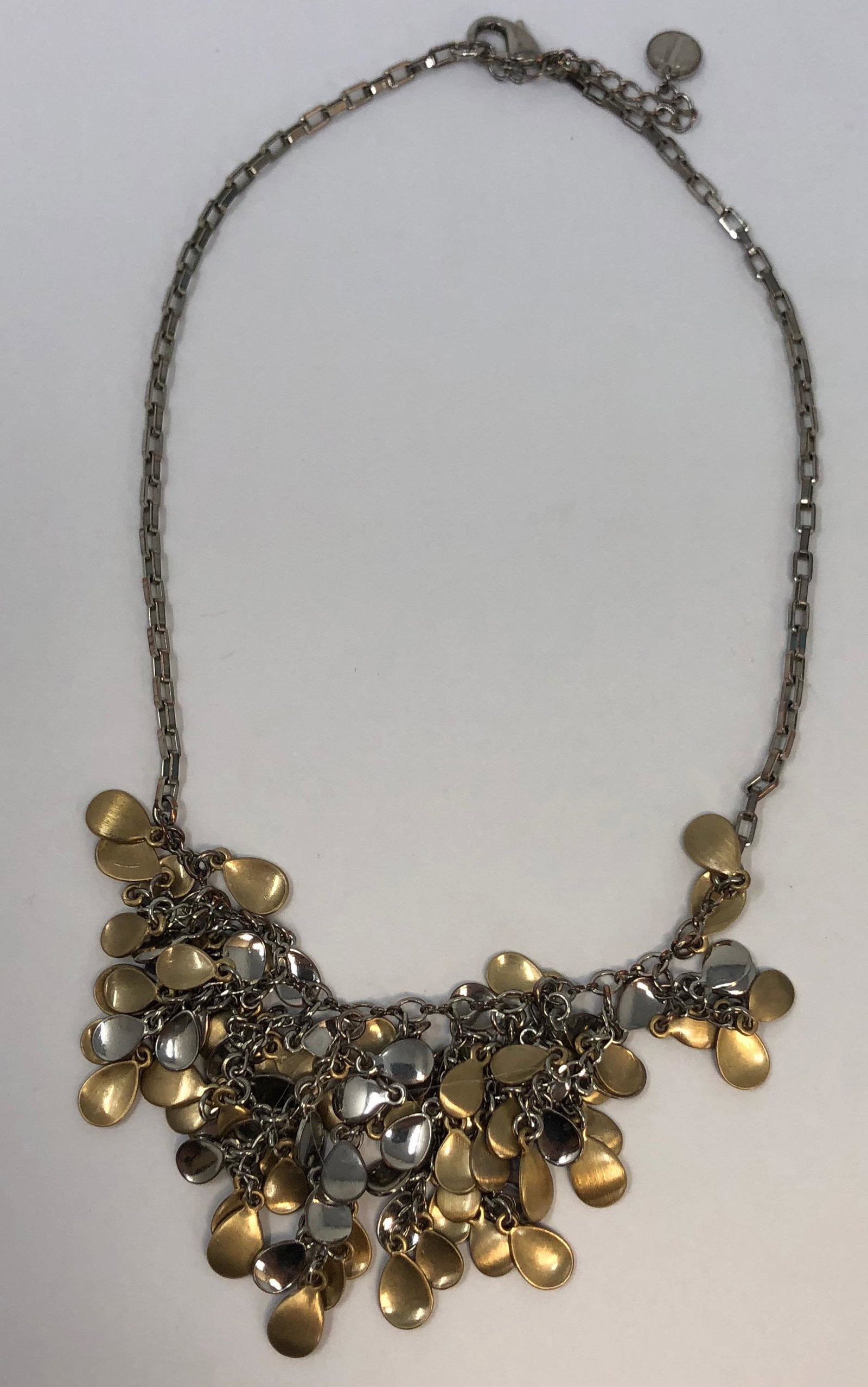 Gorgeous Alice Caviness multi silver/gold tone necklace: Description: Gorgeous Alice Caviness multi silver tone/gold tone necklace. Measurement approximate: 20"l Material: multi silver tone / gold tone
