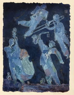 ALLAN HILL Jazz Musicians Silhouette No 1/30 pencil signed: Description: ALLAN HILL Jazz Musicians Silhouette No 1/30 pencil signed , numbered 1/30 lcoor print pencil signed Approximate measurements: 15 x 19 inches total in frame, 8.5 x 11 inches art image