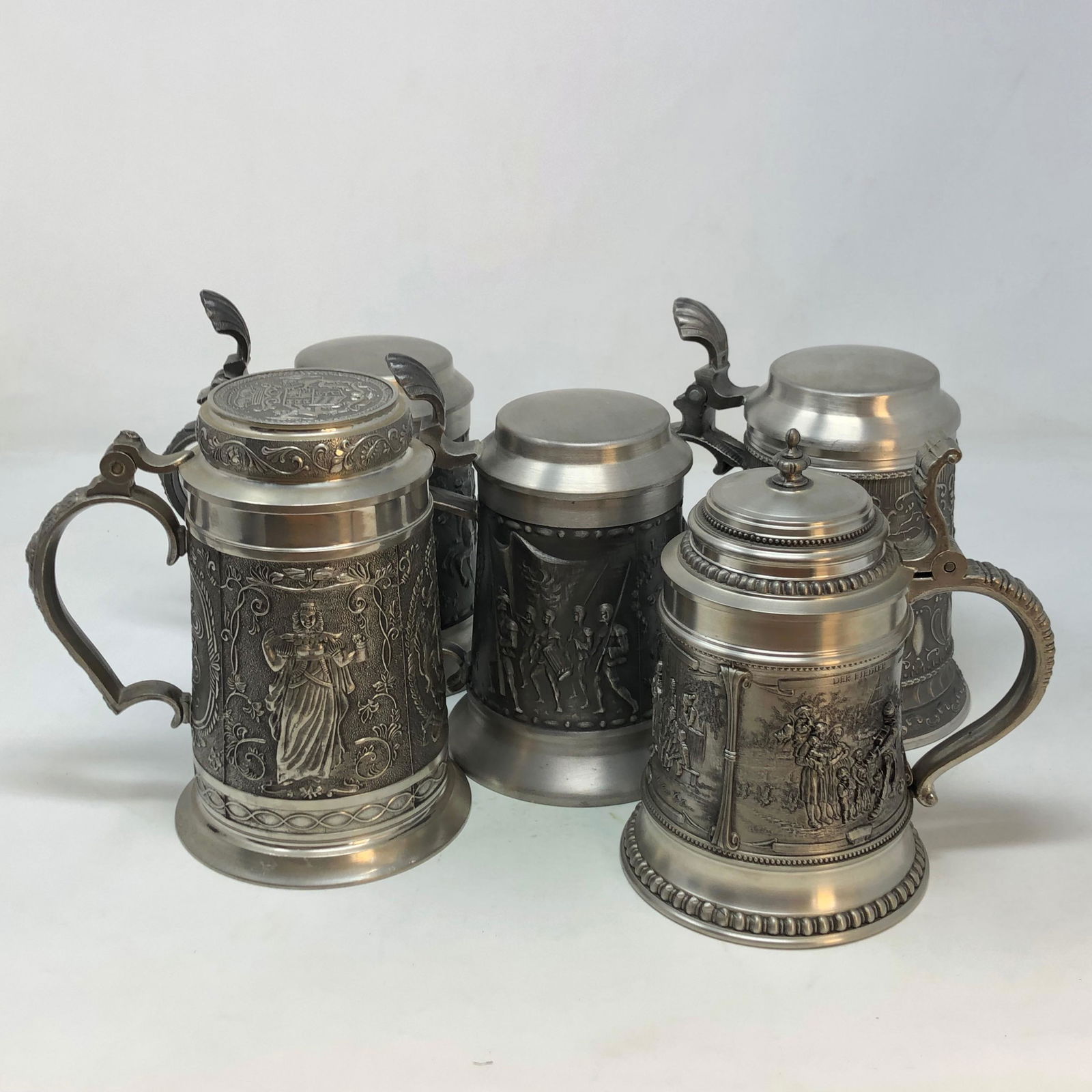 (5) PEWTER German Lidded Steins (1 of 10)