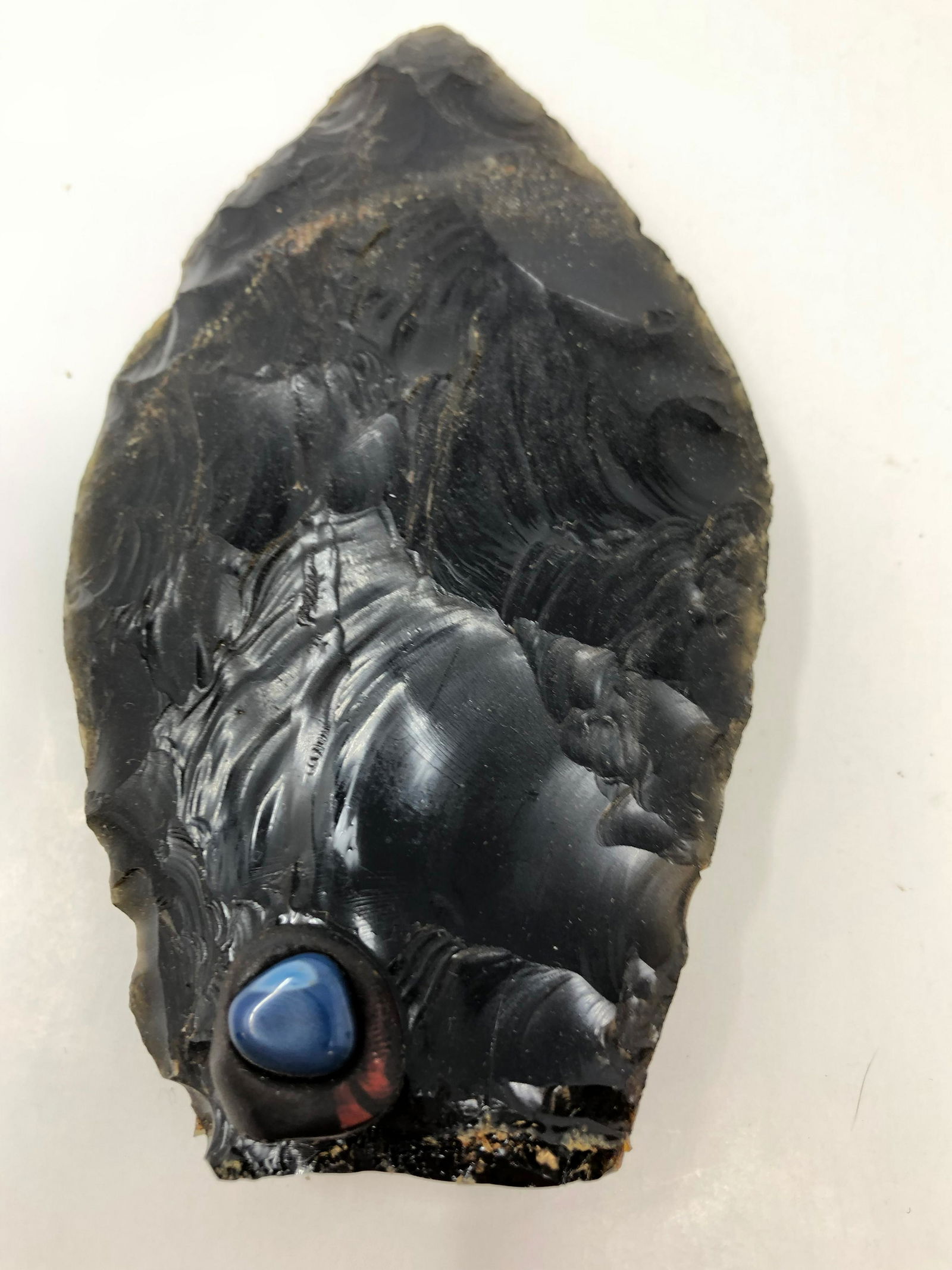 Obsidian Carved Knife / Spear Point Blade w gemstones (1 of 2)