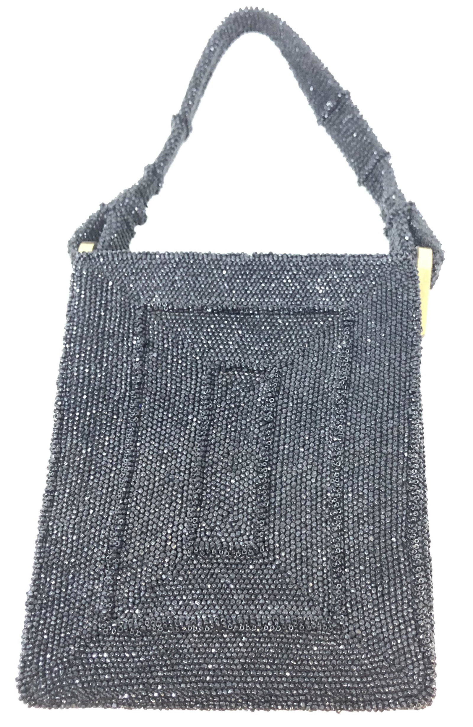 1940s DU BONETTE Original Black Beaded Purse: Description: 1940s DU BONETTE Original Black Beaded Purse . Approximate . Measurements: 6 x 7 x 4 inches. Materials: leather, fabric, gemstones, fabric, metal, board. This item has a reserve price.