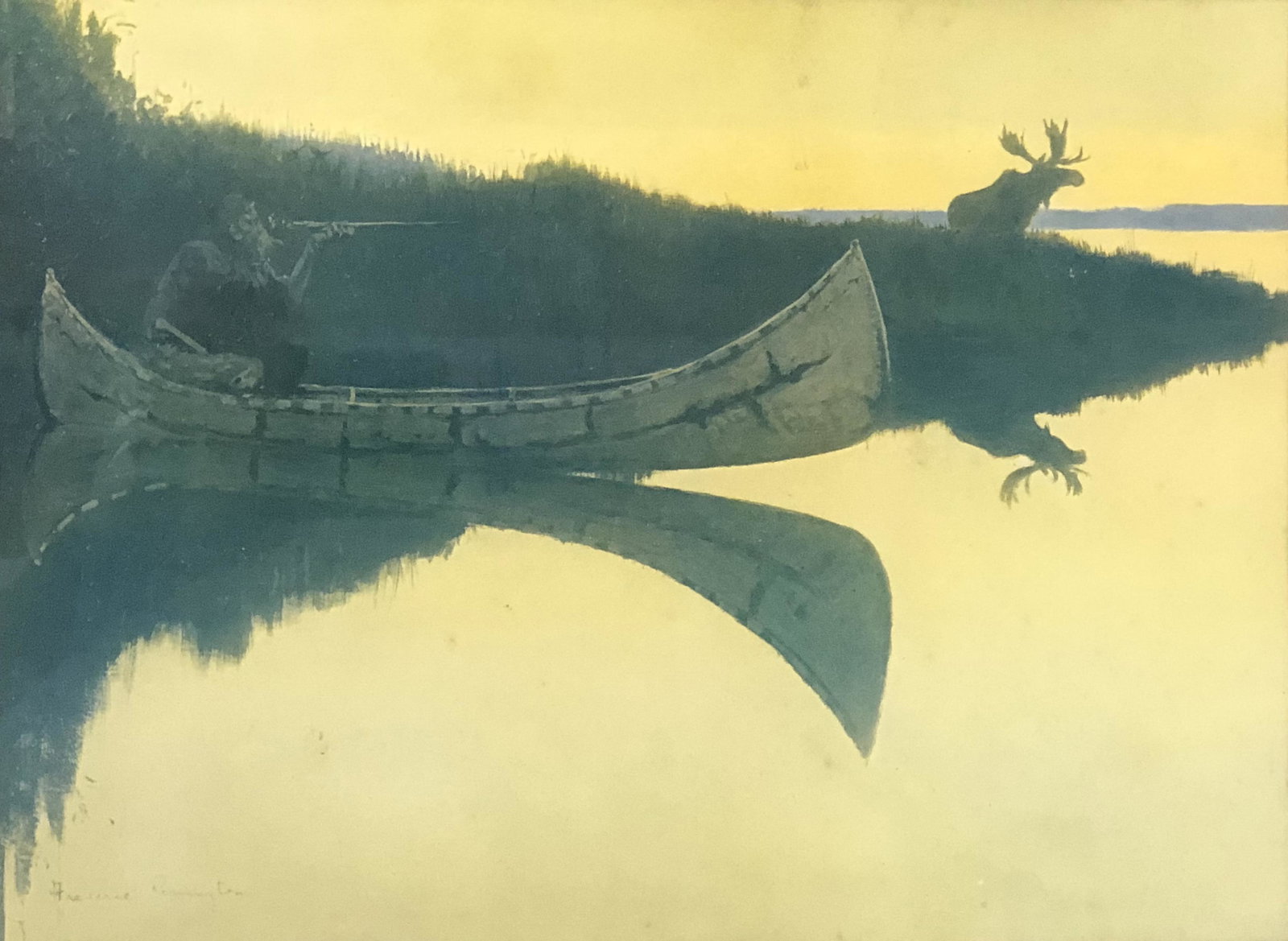 Vintage FREDERIC REMINGTON Print Moose Stream Canoe Hunt (1 of 3)