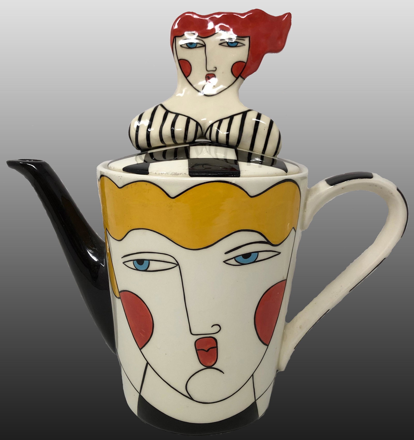 MUFFY Piccaso-Style Redhead Ceramic Lidded Pouring Pot (1 of 6)