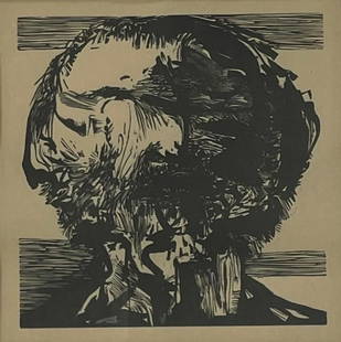 Leonard Baskin (B. 1922 ) etching/ TORMENTED MAN 67: Description: Leonard Baskin (B. 1922 American) etching/ TORMENTED MAN 1967Measurement approximate: Frame: 11 x 11/ Image: 4.9 x 4.9” InchesMaterial: Frame wood engraving on Japan paper