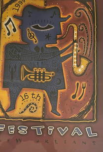 New Orleans Jazz Fest Poster 1999 Artist Signed AP 9/50: Description: New Orleans Jazz Fest Poster 1999 Artist Signed AP 9/50Measurement approximate: 26 X 17 Frame/ 25 X 16 Image InchesMaterial: Paper