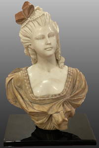 Gorgeous Dense Hand Carved Two Tone Marble Bust of Marie Antoinette