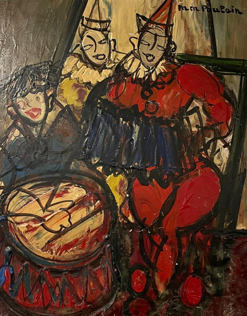 Fabulous Signed Clown Image Oil on Board/Vintage (1 of 4)