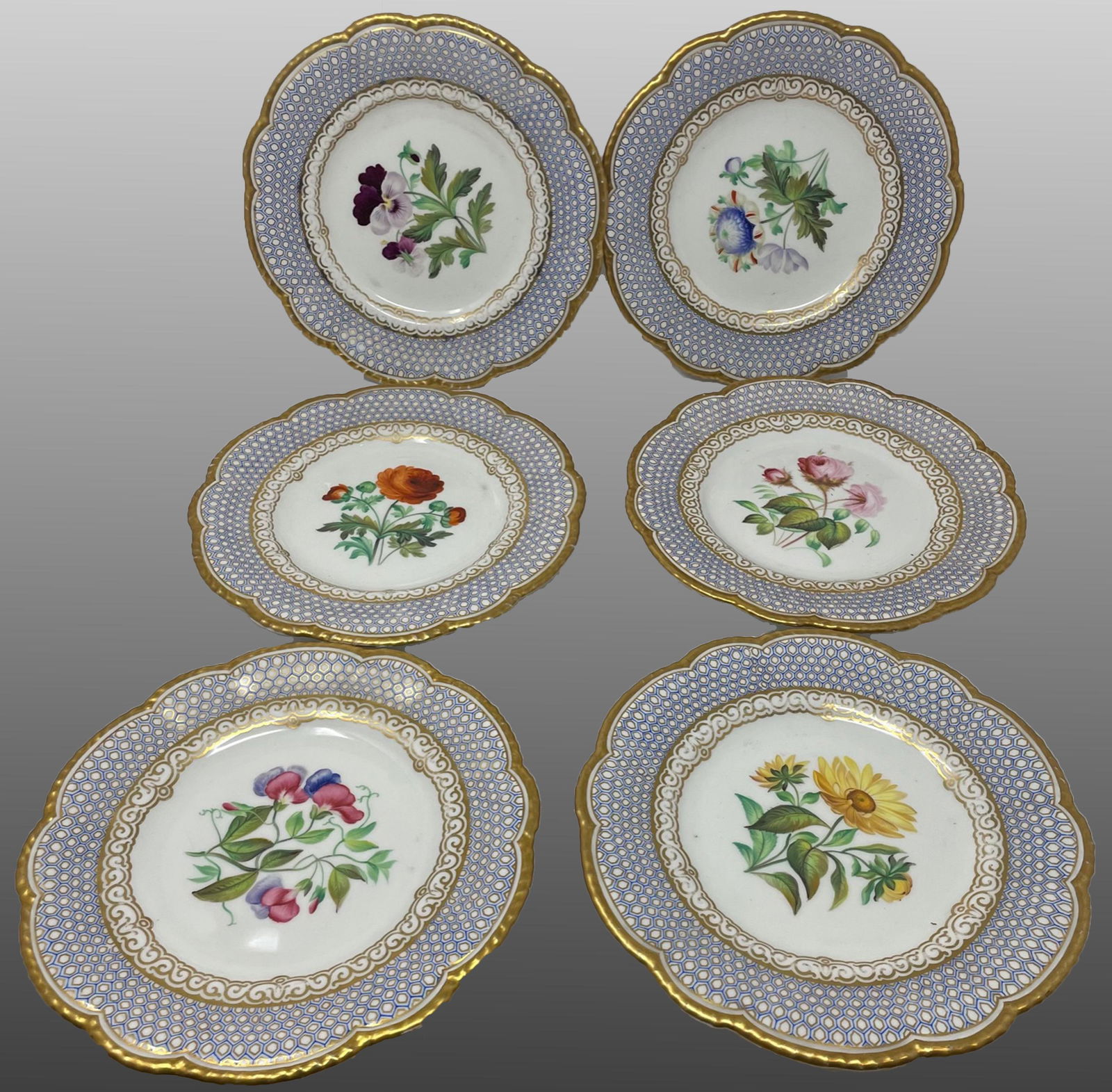 6 X Samuel Alcock?  KPM Berlin? Minton? Hand painted Salad plates (1 of 6)