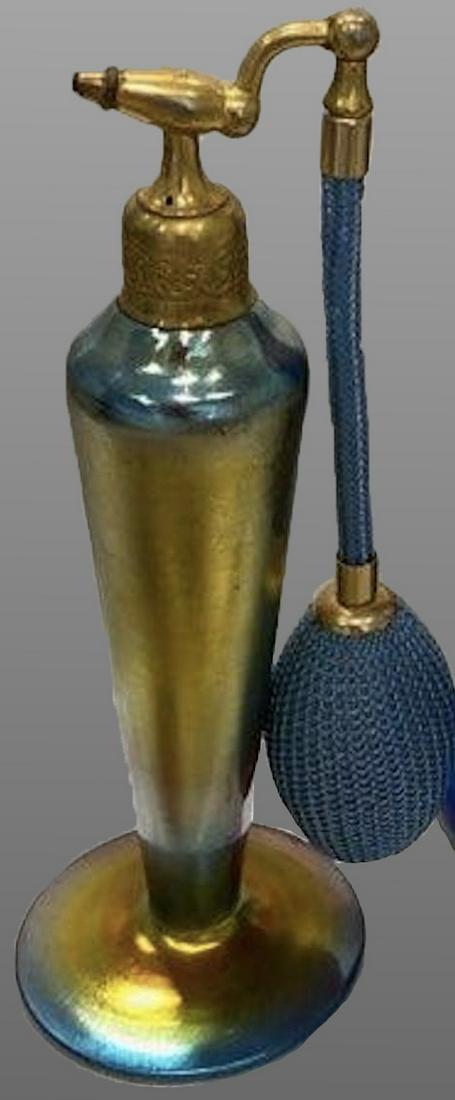 1920's Steuben Aurene blue /gold Perfume Atomizer Bottle / 5.75 H (1 of 2)