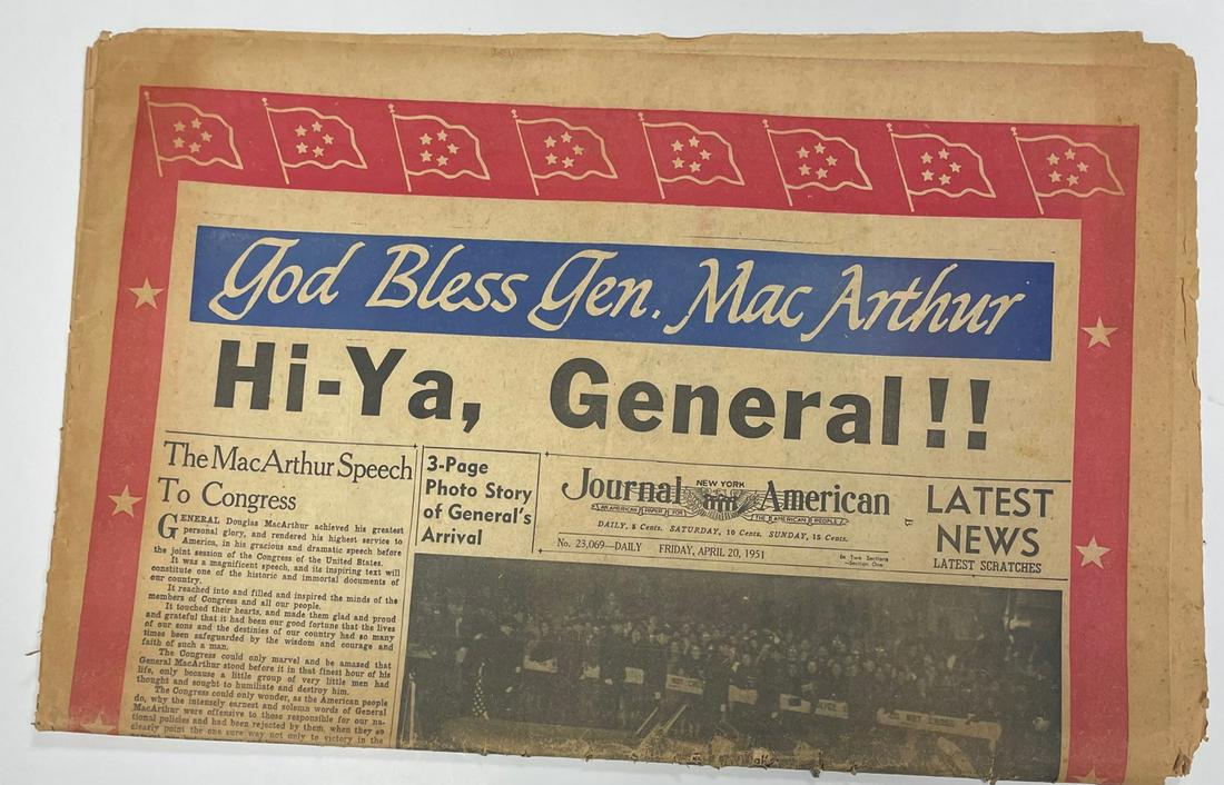 Newspaper: Journal America/ April 20th 1951/ God Bless Gen. Mac Arthur (1 of 4)