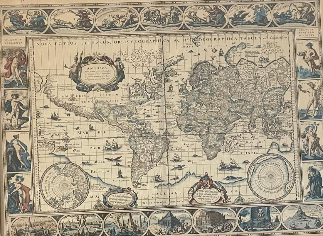 FRAMED ANTIQUE WORLD MAP BY PETER APIAN - 1520 (1 of 5)