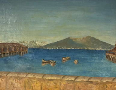 Edward Curcio? Oil painting on canvas / Mediterranean Seascape Scene