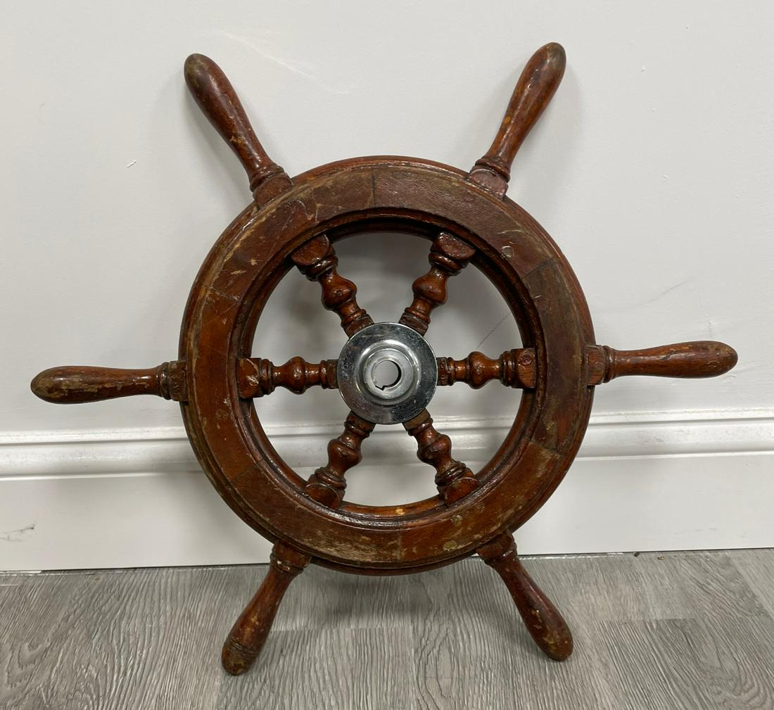 Vintage Decorated Wood Nautical Ship Wheel (1 of 4)