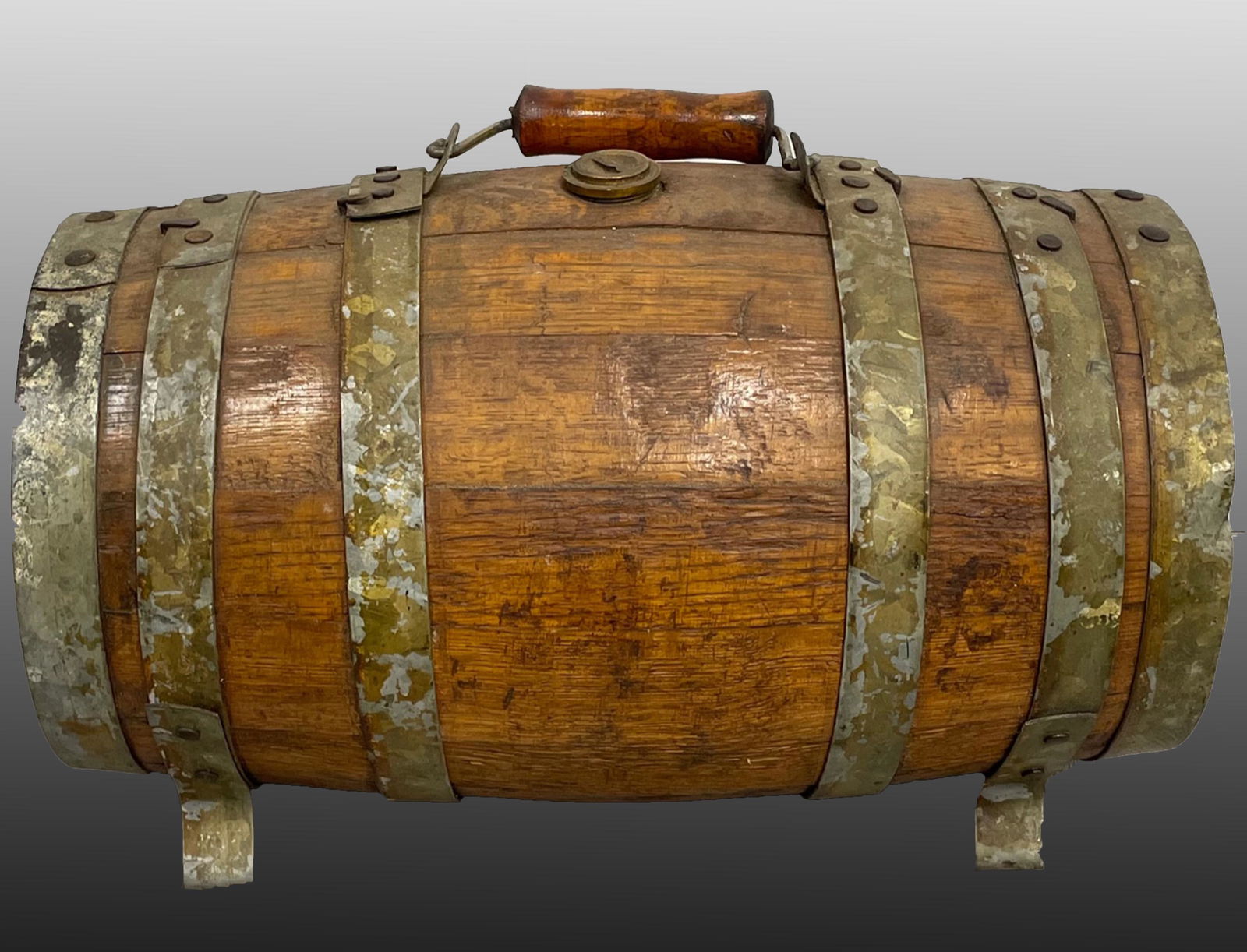 Civil war Era wooden Whiskey barrel flask with a handle (1 of 6)